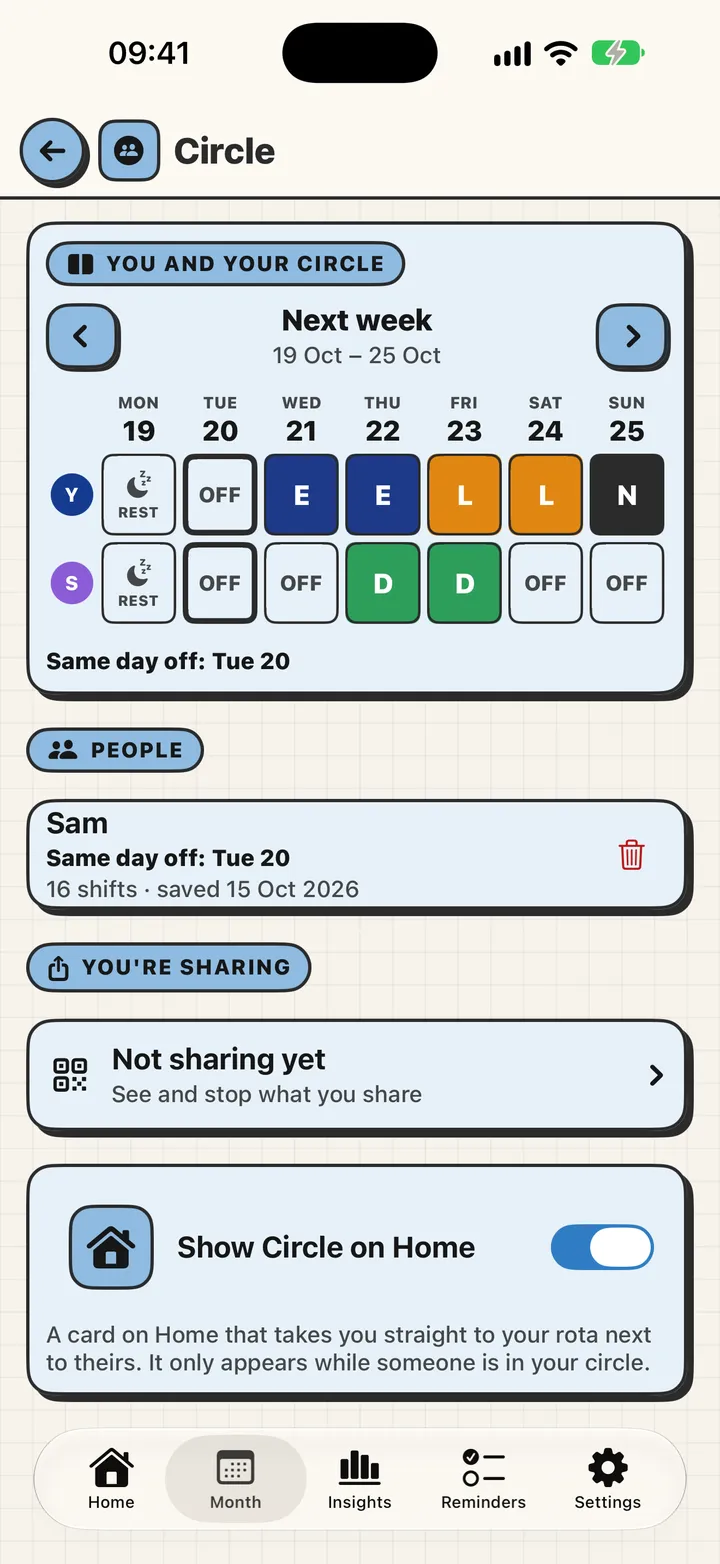 RotaCell Circle on iPhone: your days off next to someone else's