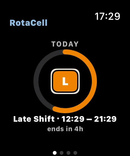 RotaCell on Apple Watch: today's late shift with time remaining